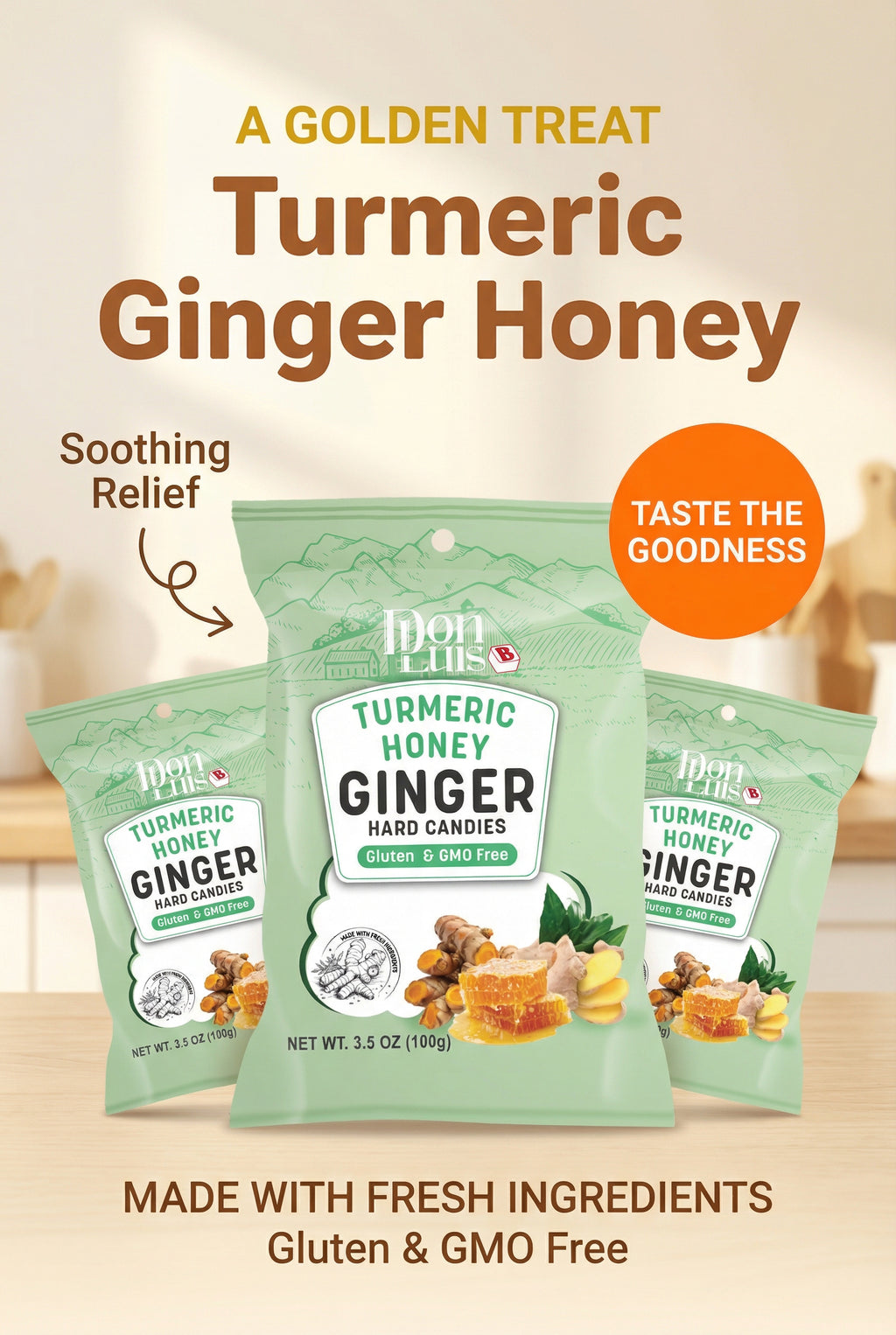 Don Luis Ginger Turmeric Honey Hard Candy 100g 3.5oz