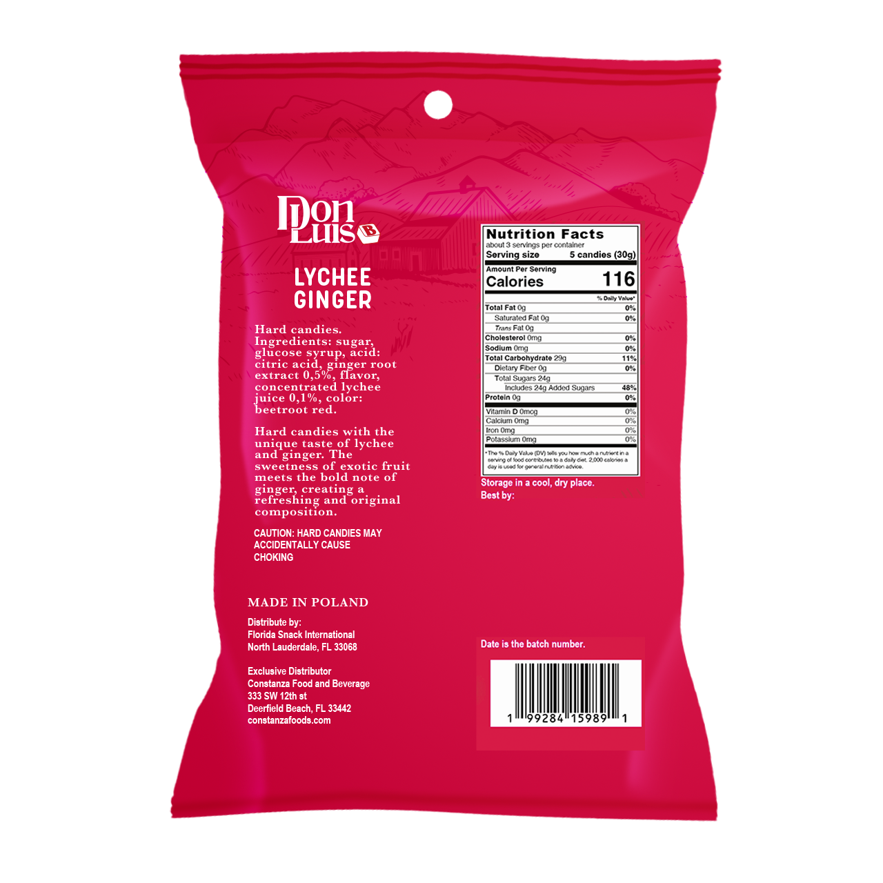 Don Luis Ginger Lychee Hard Candy 100g 3.5 oz (3 Bags Pack)