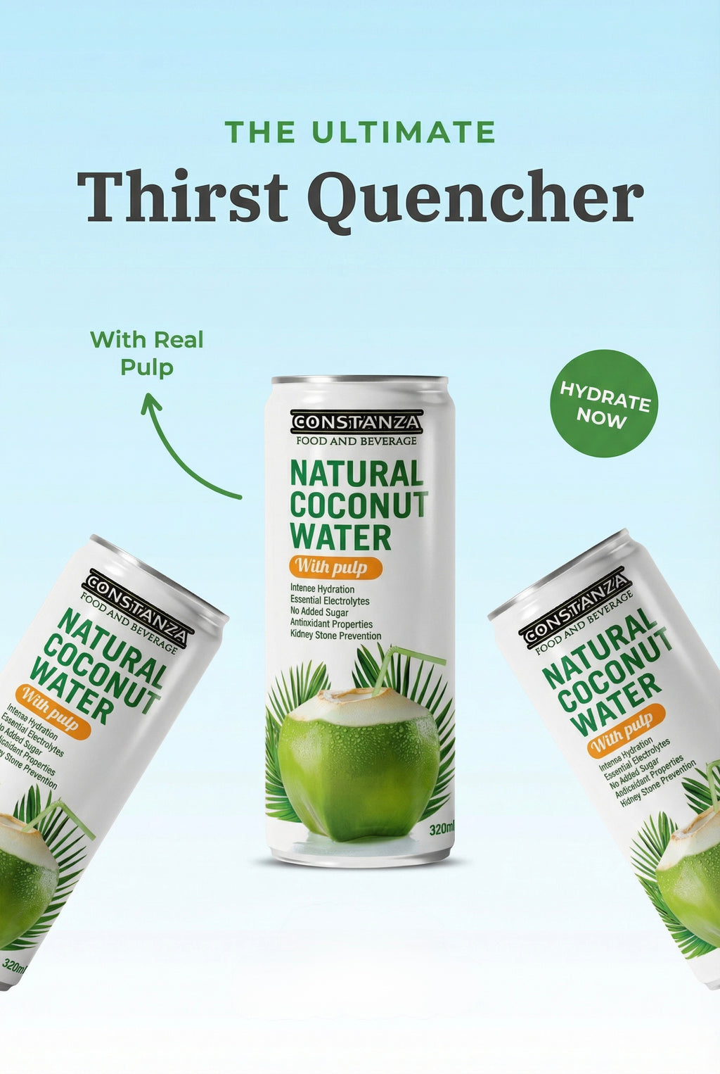 Constanza F&B Natural Coconut Water with Pulp 320ml/ 24 units