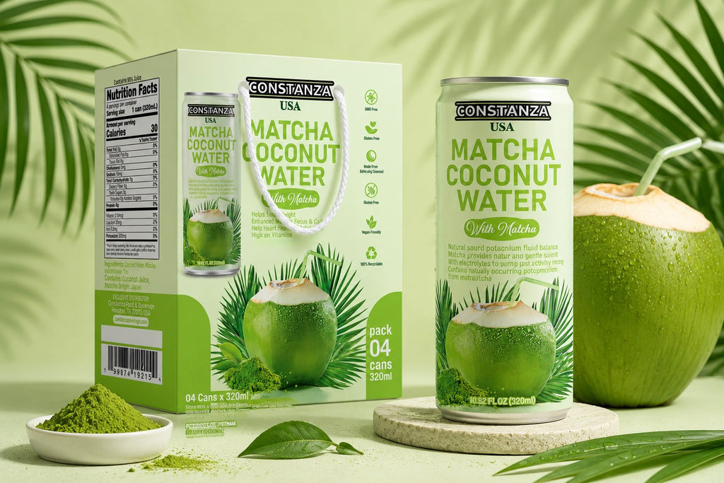 CONSTANZA USA Matcha Coconut Water with Matcha – 10.82 fl oz (320ml) 24 units