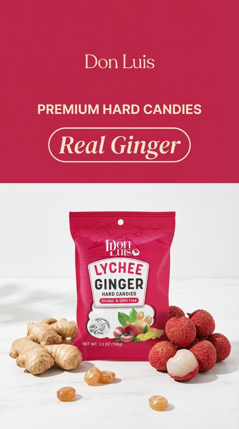Don Luis Ginger Lychee Hard Candy 100g 3.5 oz (3 Bags Pack)